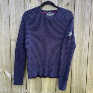 VINTAGE A&F Muscle Fit Sweater Y2K Ribbed Logo Rare Navy Medium